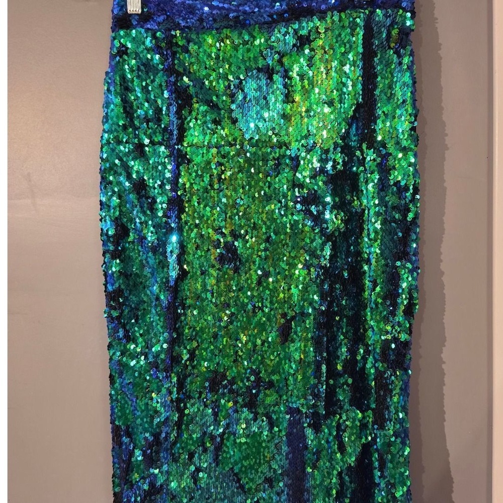 Green & Blue Sequin Maxi Skirt - Shimmering Evening Wear